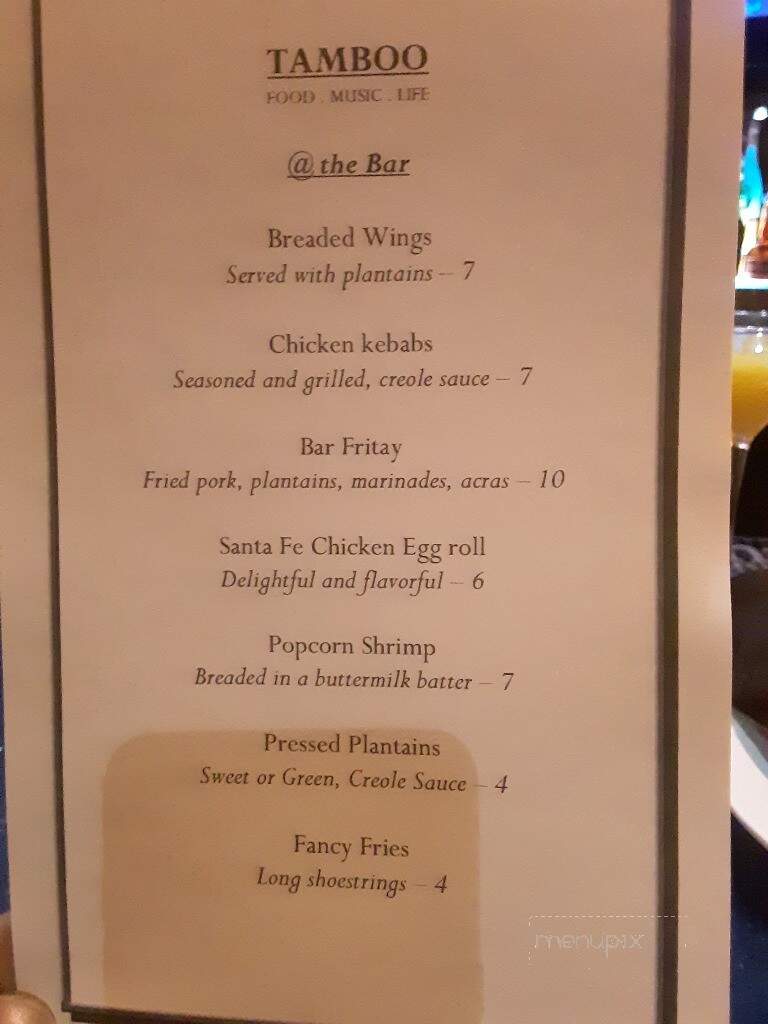 Tamboo Bistro - Brockton, MA menu_pic