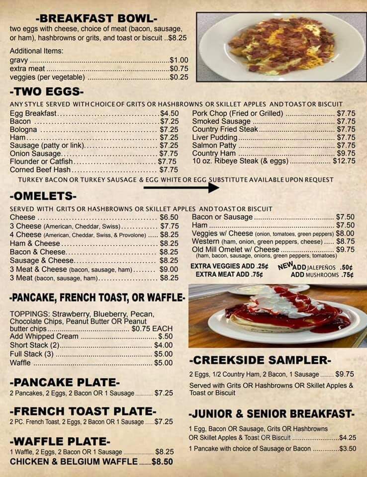 Creekside Restaurant - Lexington, SC menu_pic