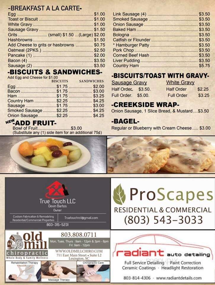 Creekside Restaurant - Lexington, SC menu_pic