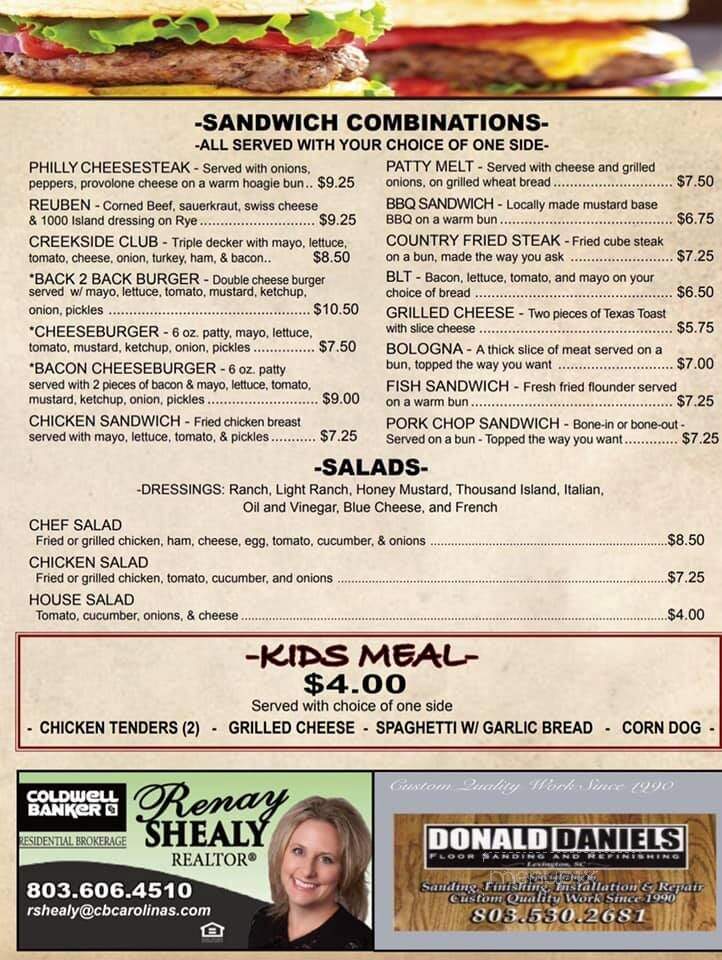 Creekside Restaurant - Lexington, SC menu_pic