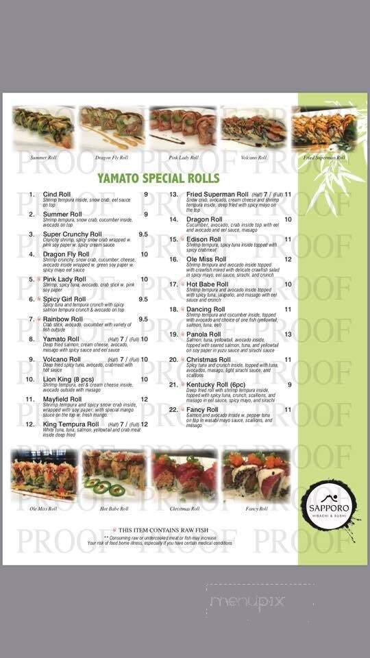 Sapporo Sushi & Steakhouse - Covington, TN menu_pic