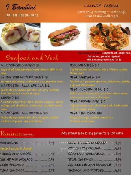 I Bambini Italian Restaurant - Mooresville, NC menu_pic