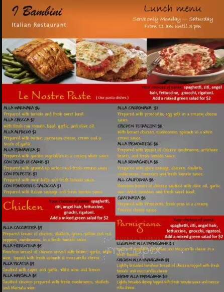 I Bambini Italian Restaurant - Mooresville, NC menu_pic