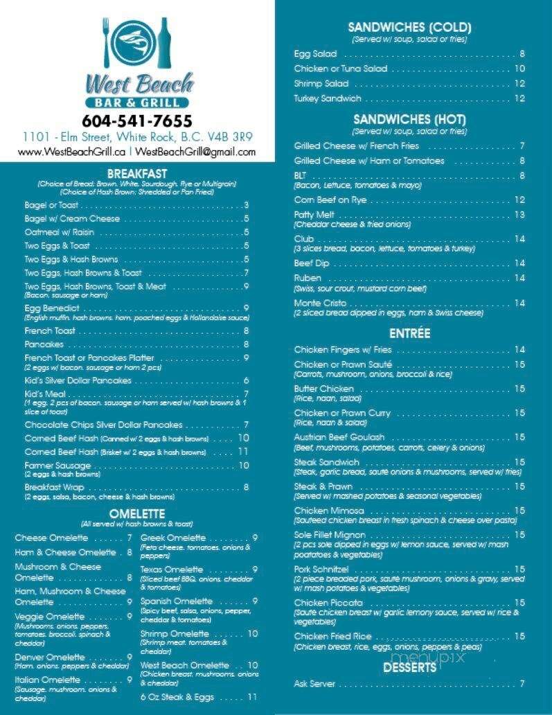 West Beach Bar & Grill - White Rock, BC menu_pic