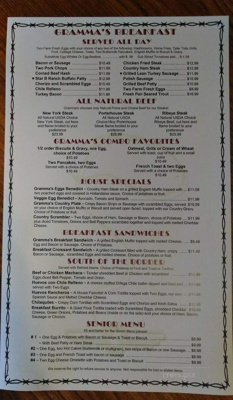 Gramma's Country Kitchen - Banning, CA menu_pic