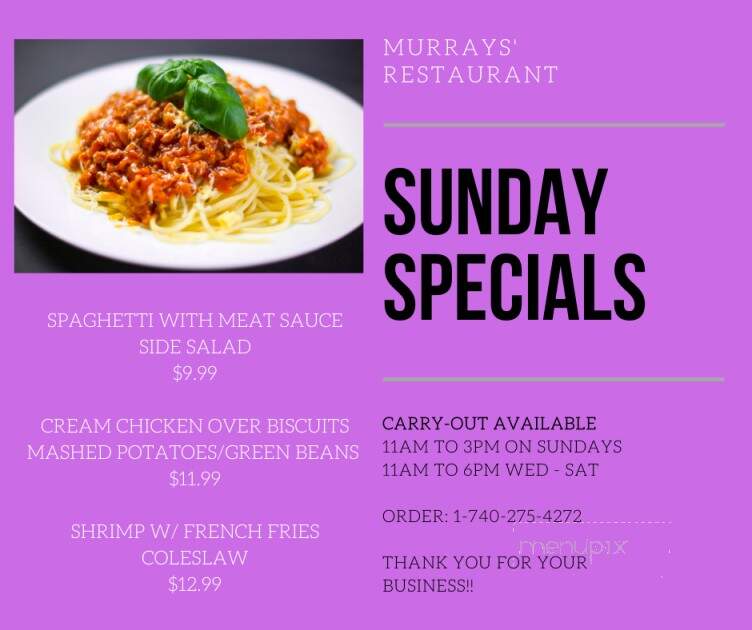 Murray's Restaurant - Wintersville, OH menu_pic