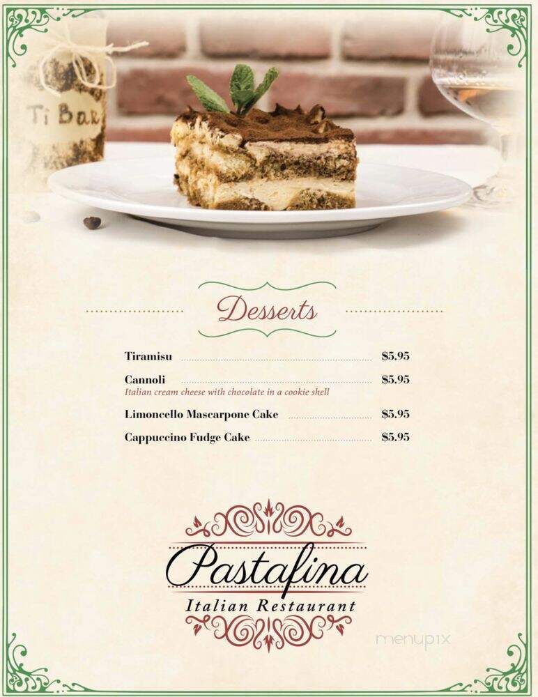 Pastafina Italian Restaurant - Cave Springs, AR menu_pic