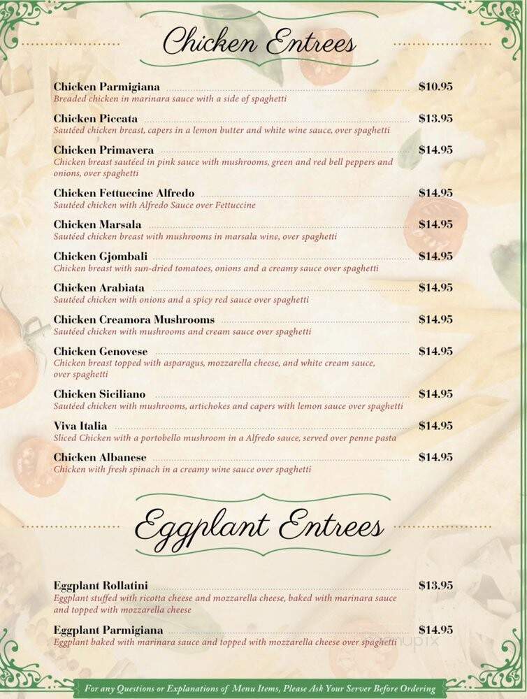 Pastafina Italian Restaurant - Cave Springs, AR menu_pic