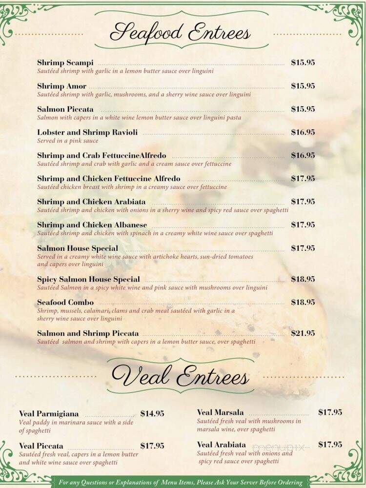 Pastafina Italian Restaurant - Cave Springs, AR menu_pic