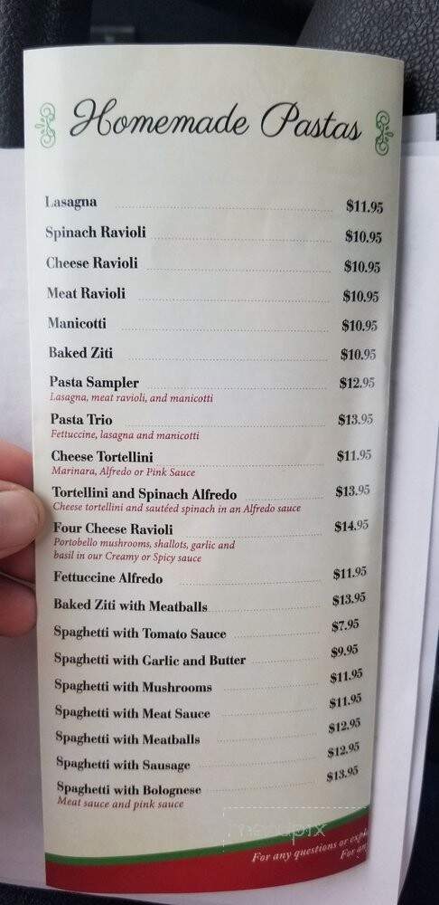 Pastafina Italian Restaurant - Cave Springs, AR menu_pic