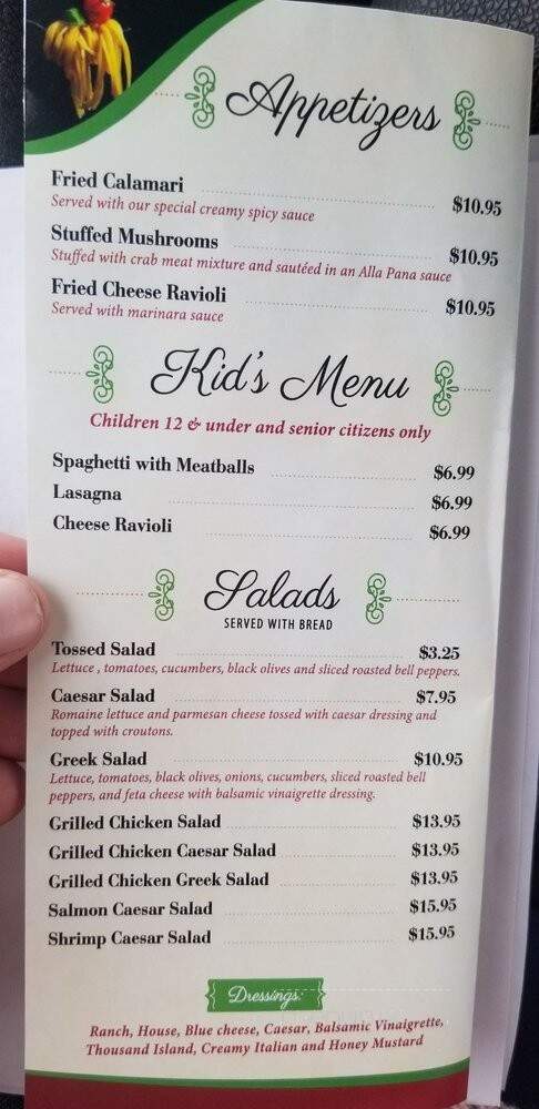 Pastafina Italian Restaurant - Cave Springs, AR menu_pic