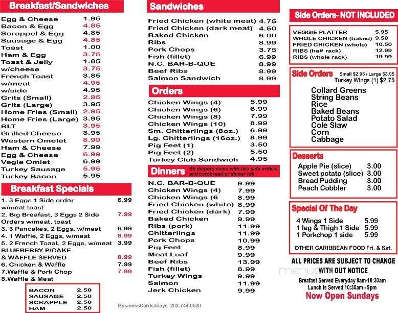Keith & Sons Soul Food - Capitol Heights, MD menu_pic