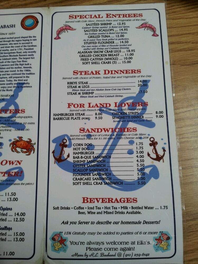 Ella's Of Calabash - Calabash, NC menu_pic