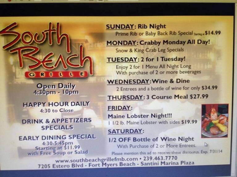 South Beach Grill - Fort Myers Beach, FL menu_pic