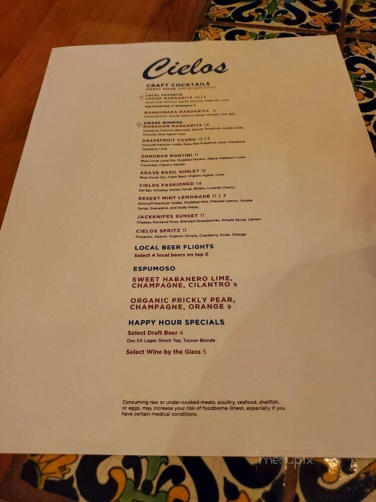 Cielos - Tucson, AZ menu_pic