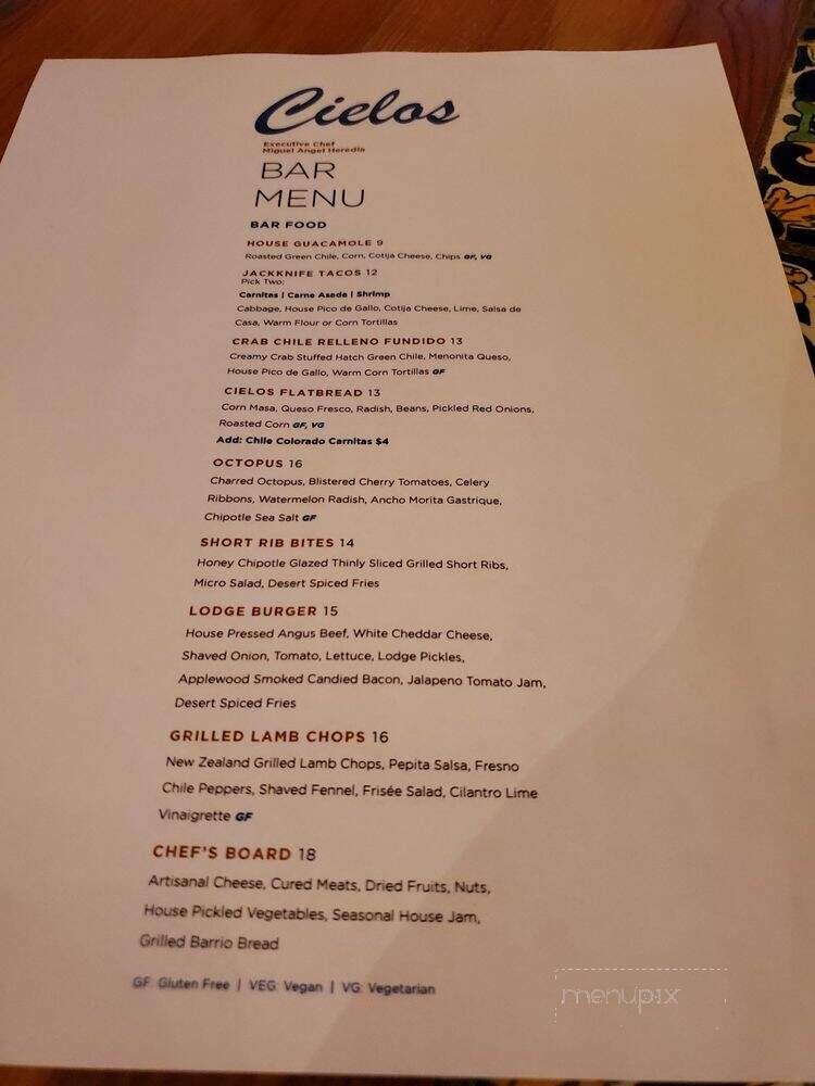 Cielos - Tucson, AZ menu_pic