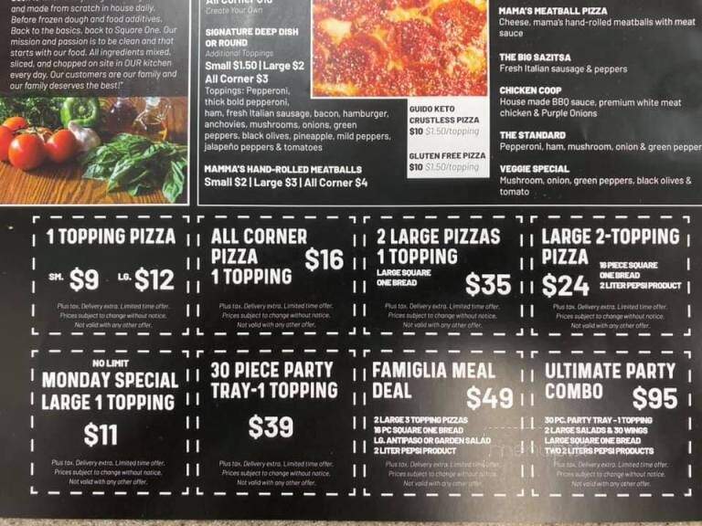 Square One Pizzeria - Mount Clemens, MI menu_pic