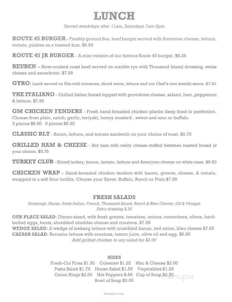 Our Place Diner - Lordstown, OH menu_pic