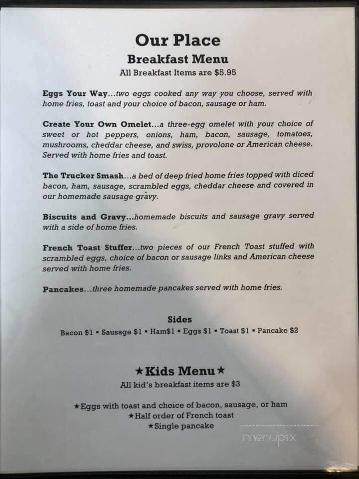 Our Place Diner - Lordstown, OH menu_pic