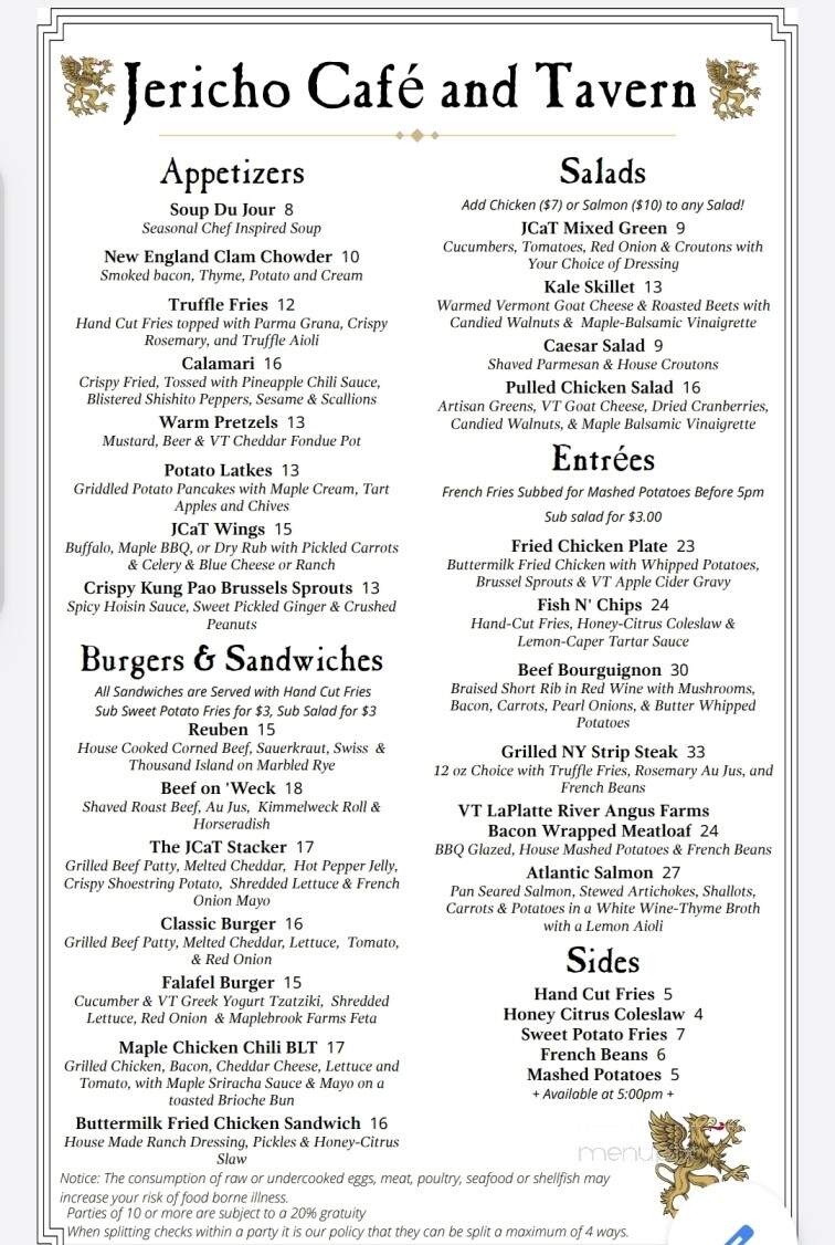 Jericho Cafe & Tavern - Jericho, VT menu_pic