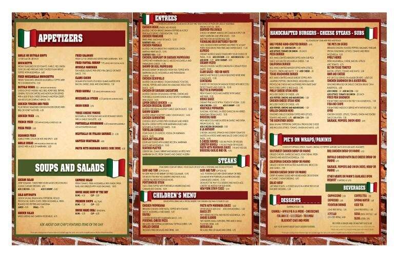 Pie's On Italian Restaurant - Dingmans Ferry, PA menu_pic