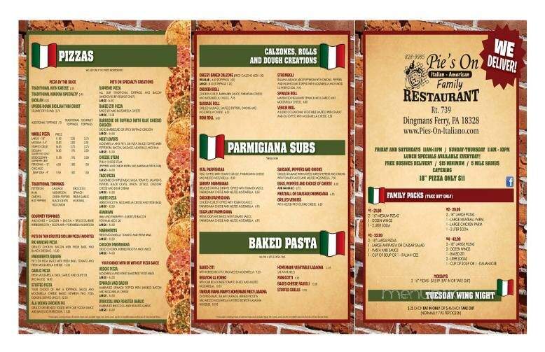 Pie's On Italian Restaurant - Dingmans Ferry, PA menu_pic
