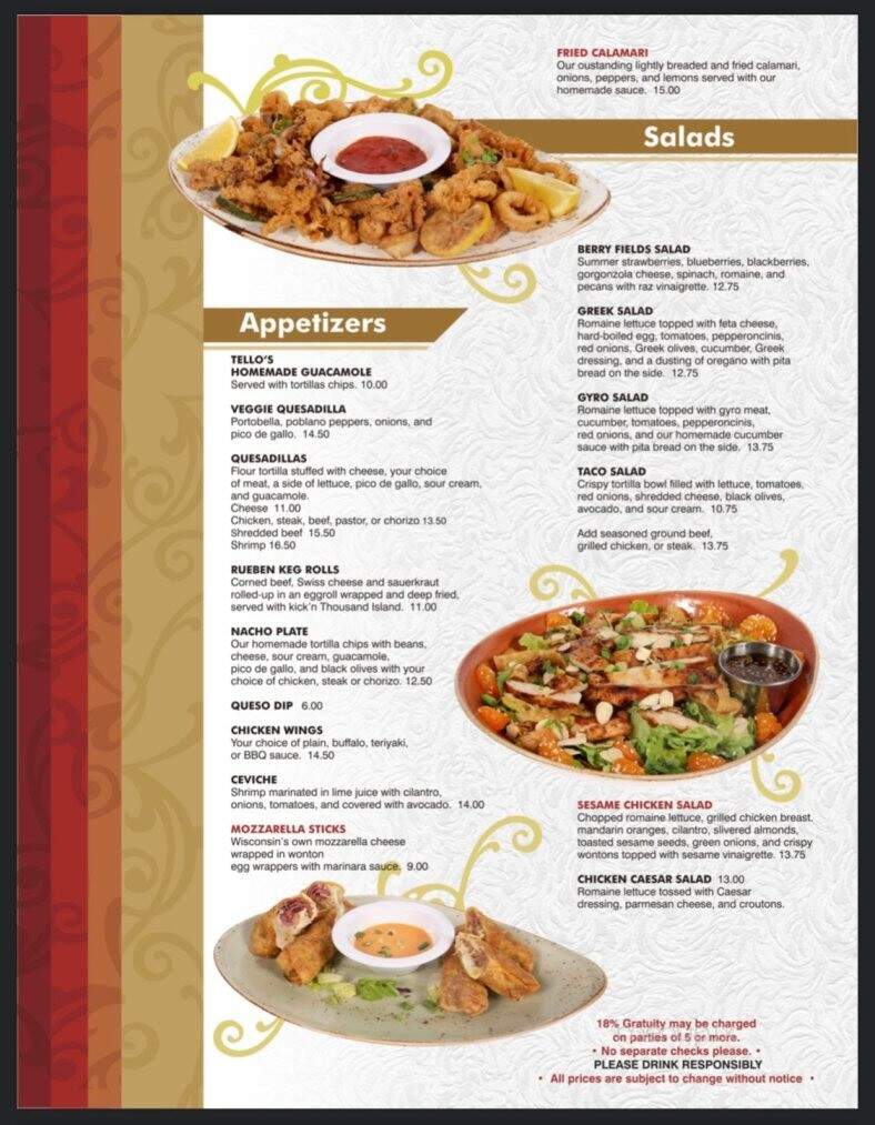 Tellos Grill & Cafe - Port Washington, WI menu_pic