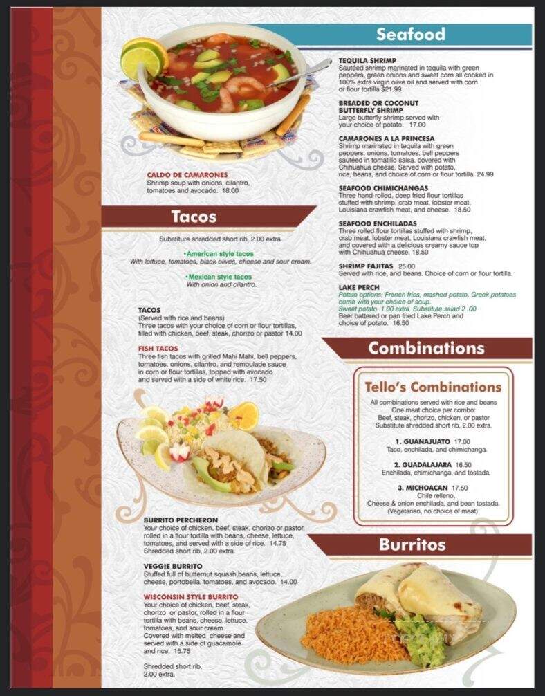 Tellos Grill & Cafe - Port Washington, WI menu_pic
