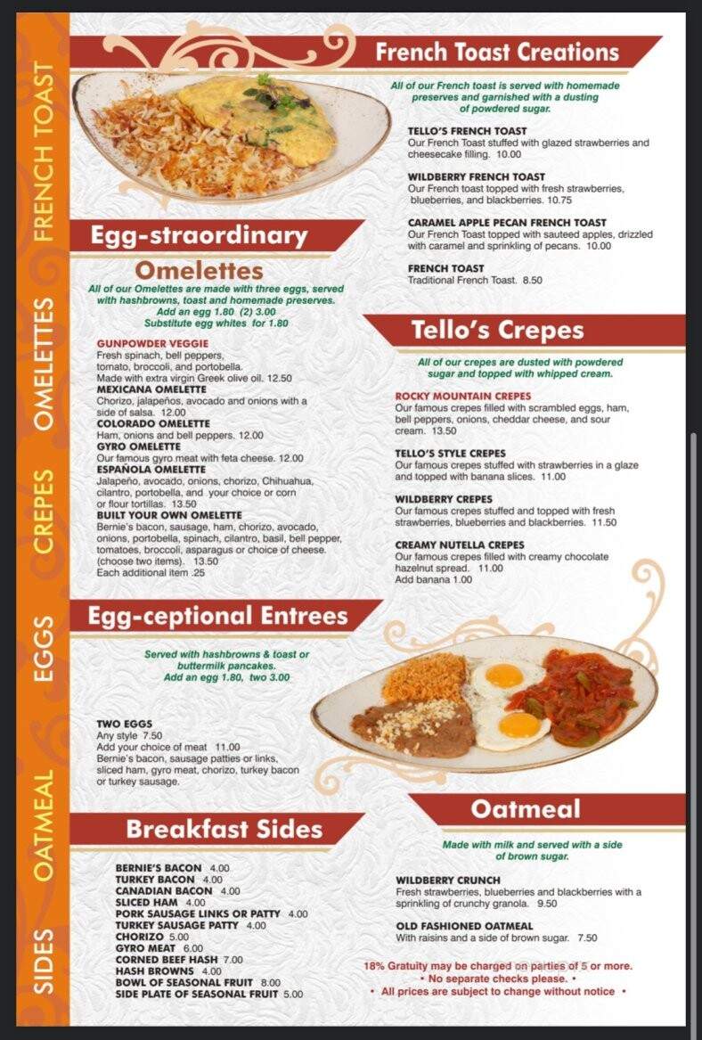 Tellos Grill & Cafe - Port Washington, WI menu_pic