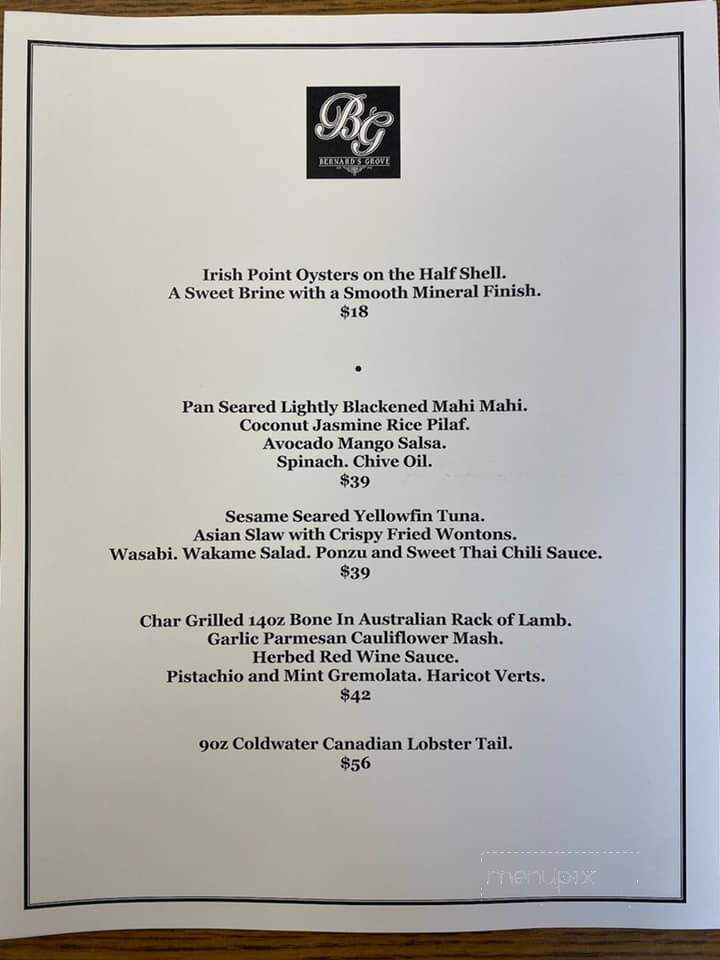 Bernard's Grove - Rochester, NY menu_pic