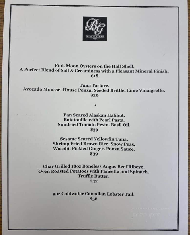 Bernard's Grove - Rochester, NY menu_pic