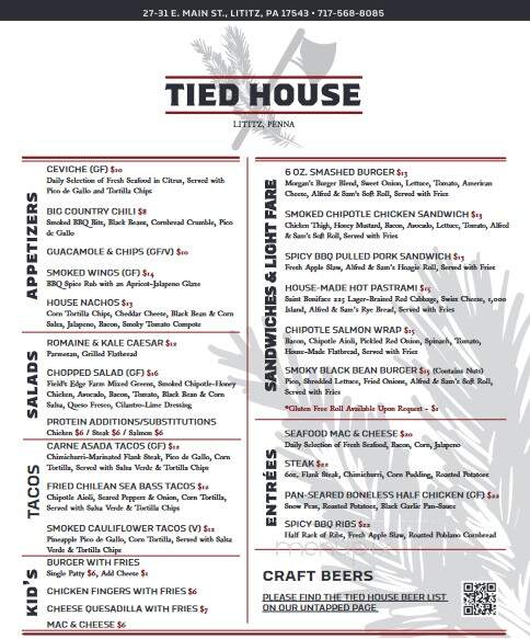 Tied House - Lititz, PA menu_pic