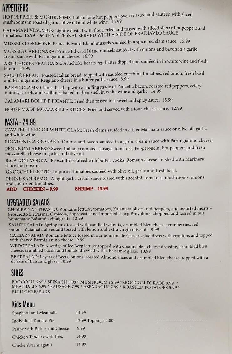 Salute Ristorante - Morrisville, PA menu_pic
