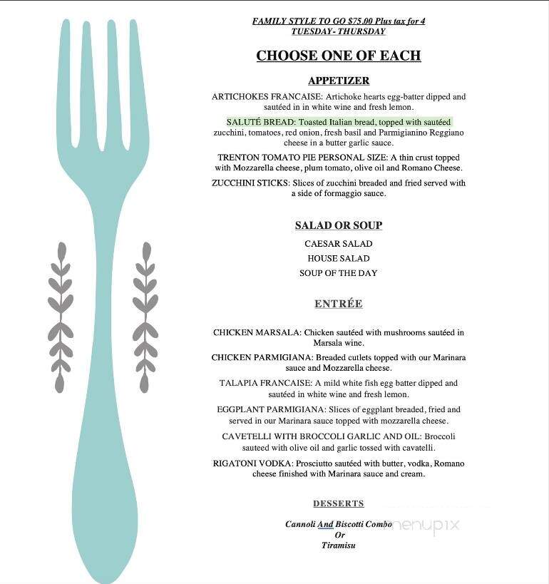 Salute Ristorante - Morrisville, PA menu_pic