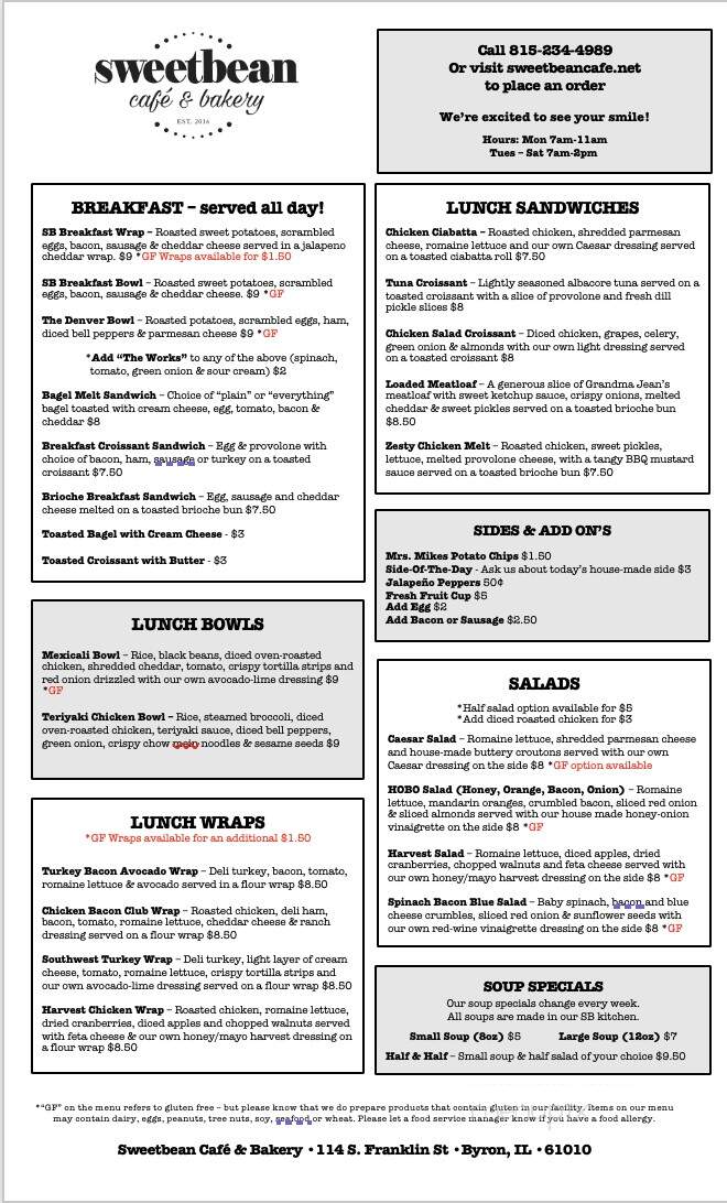 Sweetbean Cafe & Bakery - Byron, IL menu_pic