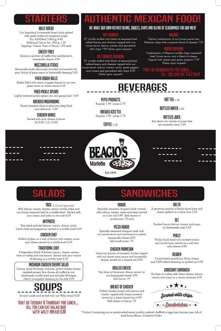 Beagio's Restaurant - Marlette, MI menu_pic