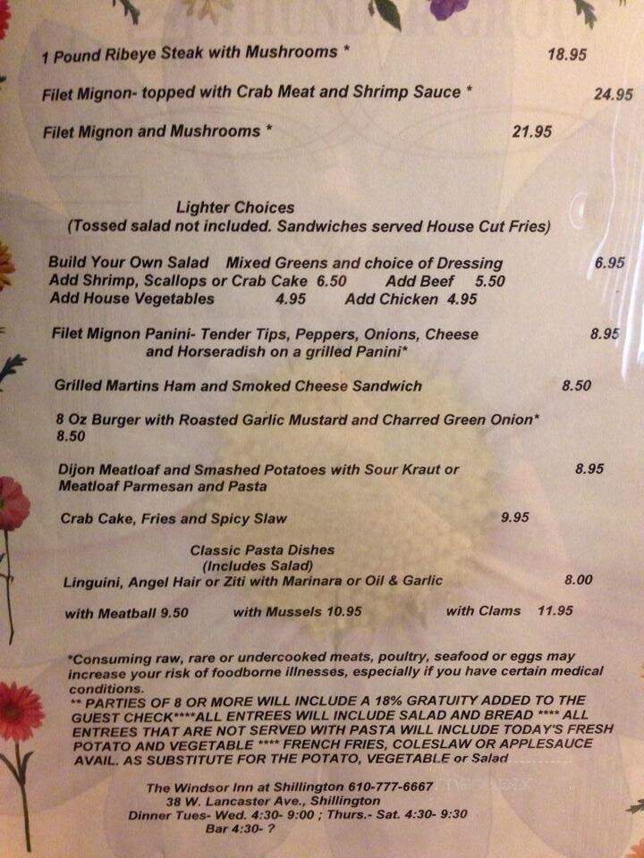 Windsor Inn At Shillington - Shillington, PA menu_pic
