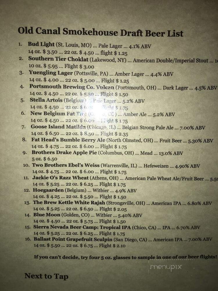Old Canal Smoke House - Chillicothe, OH menu_pic