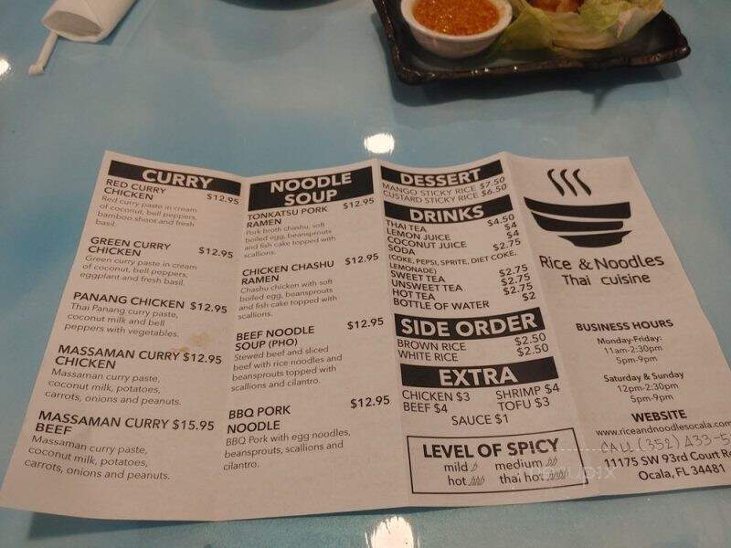 Menu of Rice and Noodles Thai Cuisine in Ocala, FL 34481