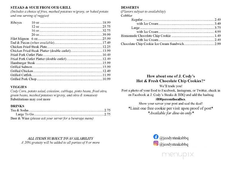 J Cody's - Bryan, TX menu_pic