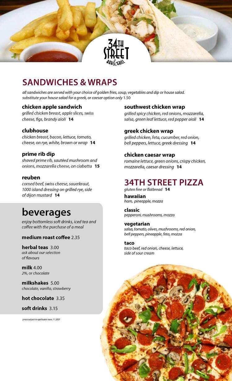 34th Street Bar & Grill - Brandon, MB menu_pic