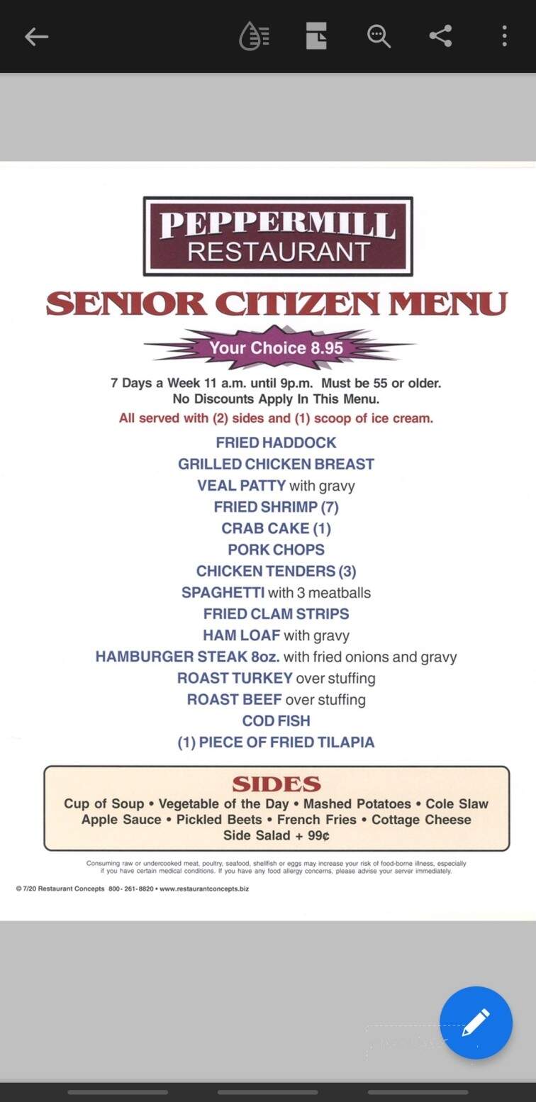 Menu of Peppermill Restaurant in Mechanicsburg, PA 17055
