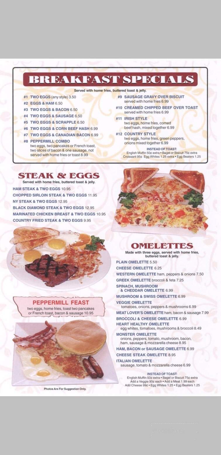 Menu of Peppermill Restaurant in Mechanicsburg, PA 17055