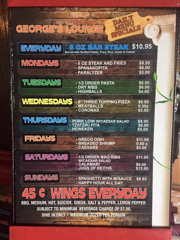 Greco's Pizza & George's Lounge - Calgary, AB menu_pic