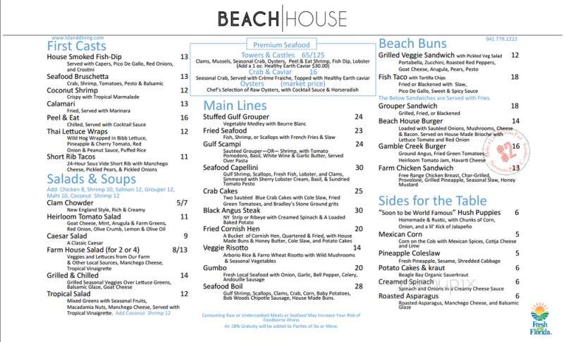 Beach House Restaurant - Bradenton Beach, FL menu_pic