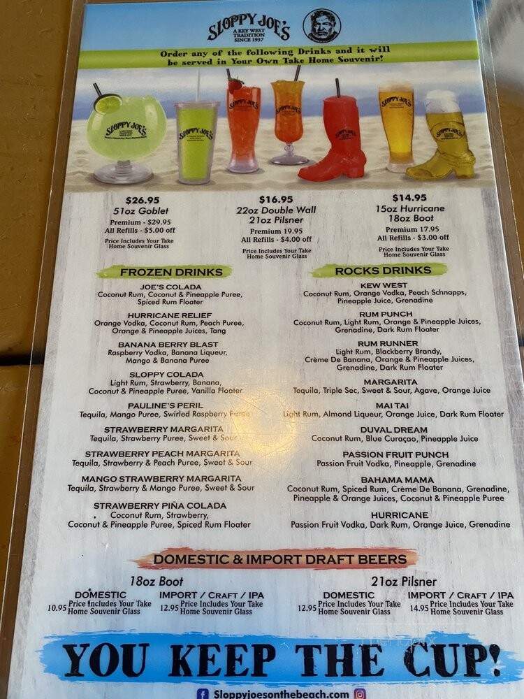 Sloppy Joe's - Treasure Island, FL menu_pic