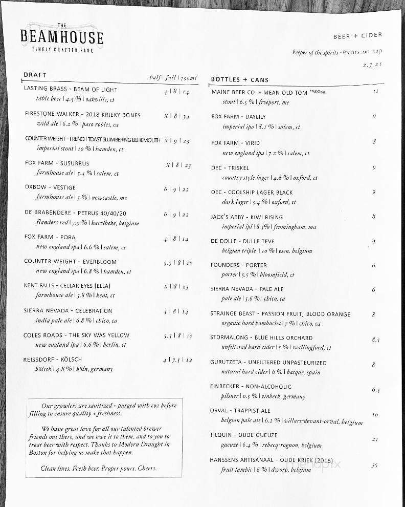 The Beamhouse - Glastonbury, CT menu_pic