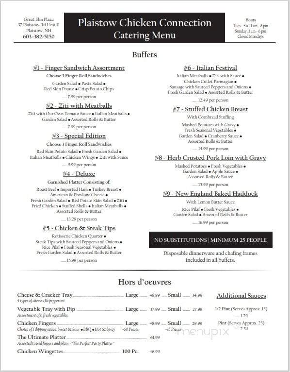 Chicken Connection - Plaistow, NH menu_pic