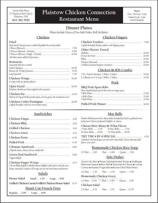 Chicken Connection - Plaistow, NH menu_pic