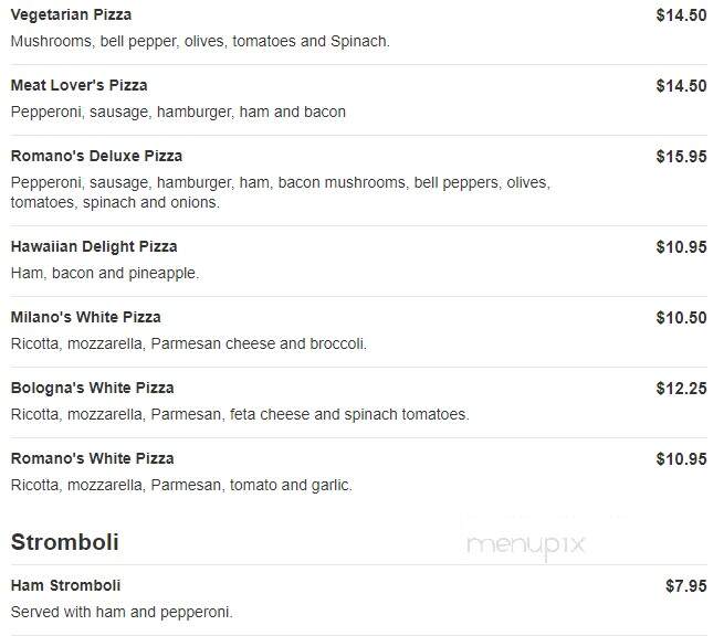 Romano's Italian Cuisine - Rockwell, NC menu_pic